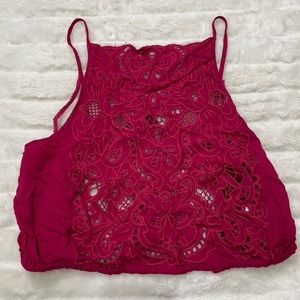 Free People Crochet Open Back Crop Tank Top Sz XS